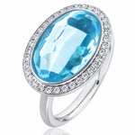Blue Topaz & Diamond Halo Ring set in 18ct White Gold from LeGassick.