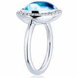 Blue Topaz & Diamond Halo Ring set in 18ct White Gold
