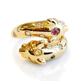 Leopard Style Sapphire & Diamond Ring set in 18ct Yellow Gold