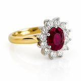 Burmese Ruby & Diamond Cluster Ring in 18ct Yellow & White Gold