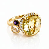 Yellow Gold Lemon Quartz Multi-Gemstone Cluster Ring