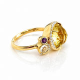 Yellow Gold Lemon Quartz Multi-Gemstone Cluster Ring