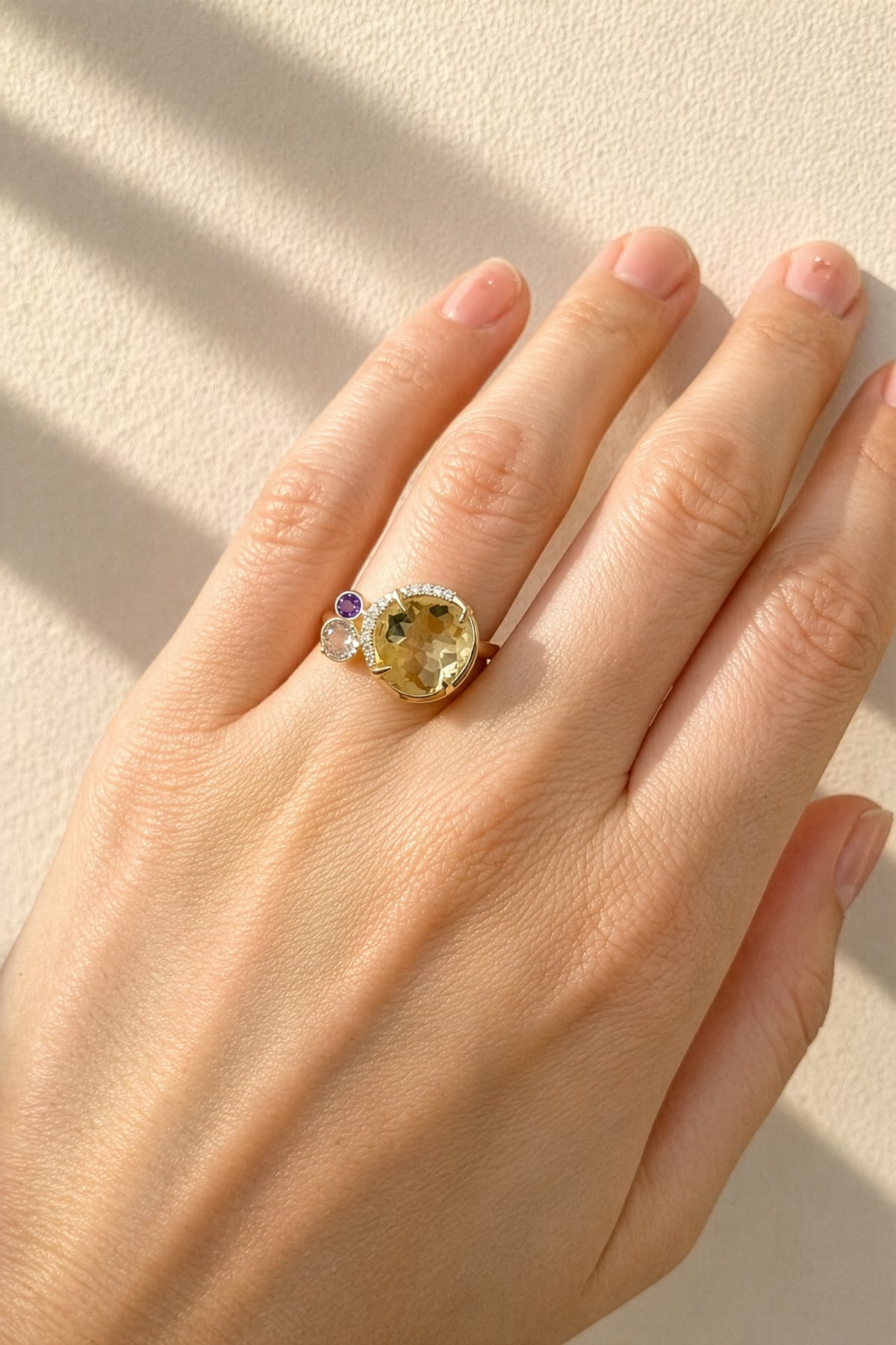 Yellow Gold Lemon Quartz Multi-Gemstone Cluster Ring