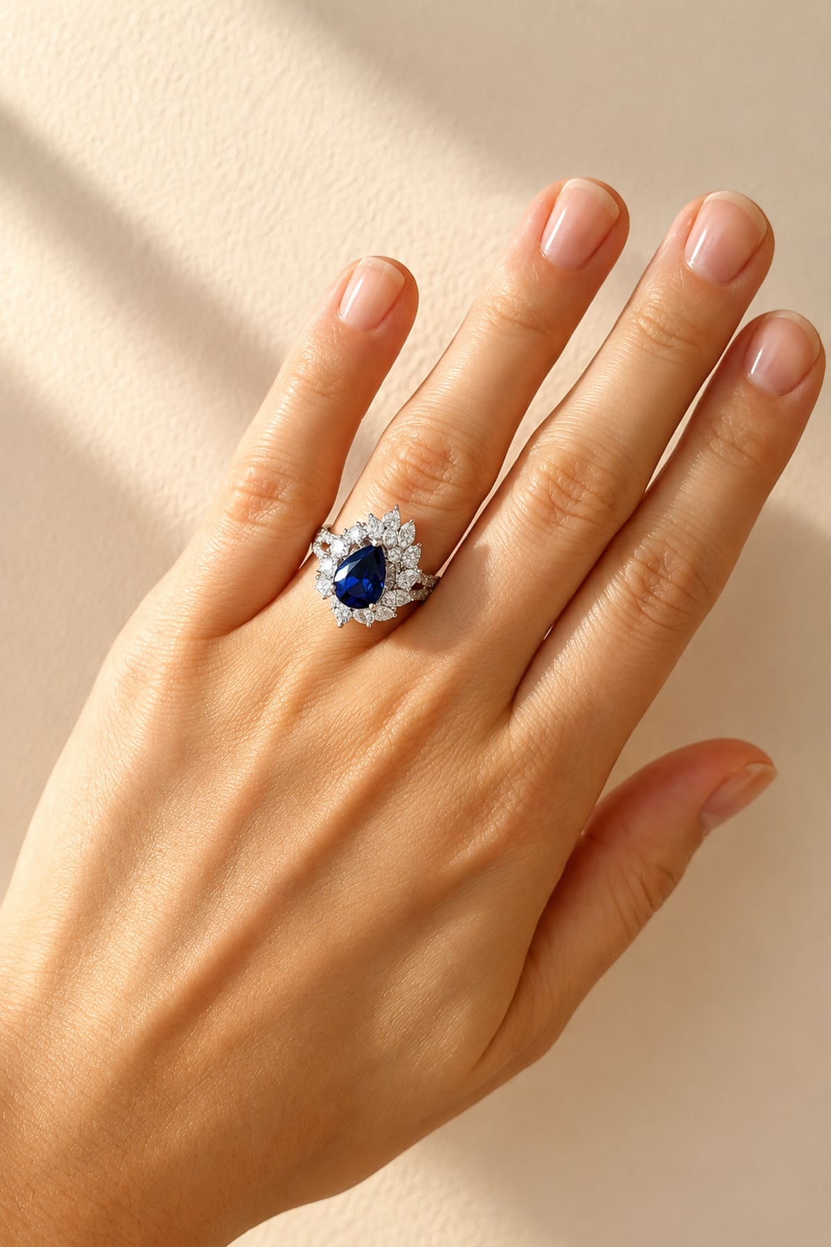 Sapphire & Diamond Asymmetric Cluster Ring in 18ct White Gold