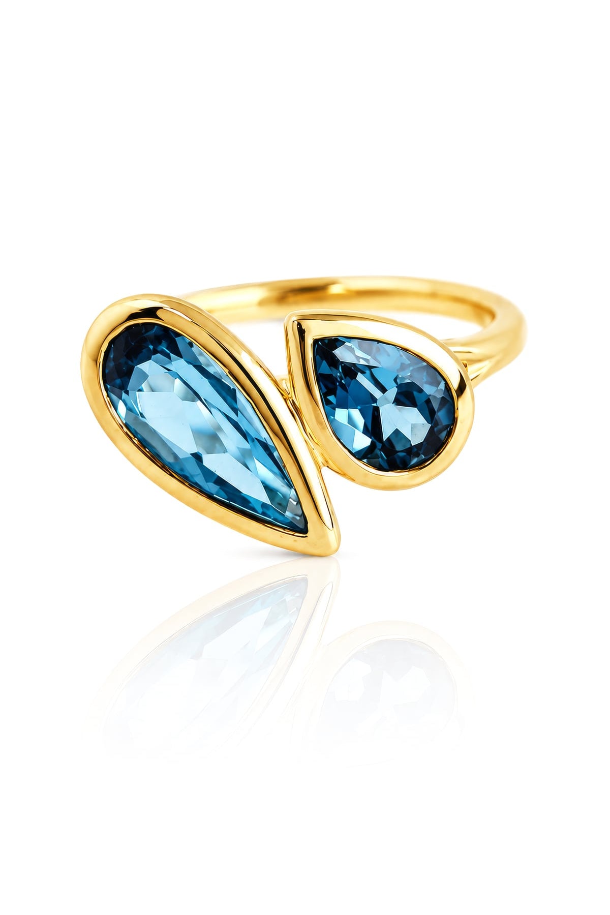 London Blue Topaz Toi et Moi Yellow Gold Ring on a white background