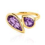 Amethyst Toi et Moi Yellow Gold Ring on white background