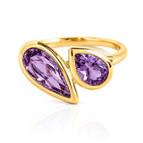 Amethyst Toi et Moi Yellow Gold Ring on white background