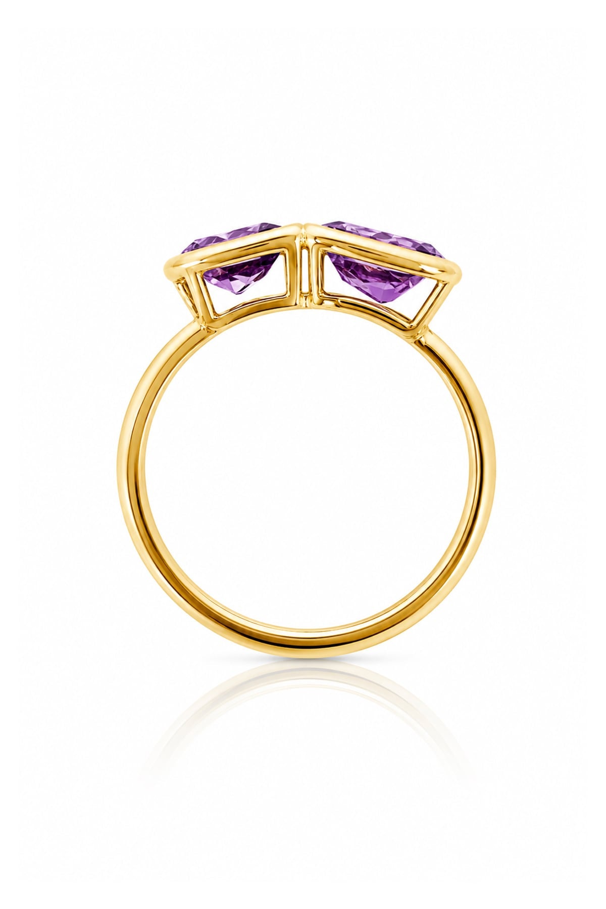 Amethyst Toi et Moi Yellow Gold Ring on white background