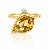 Citrine & Diamond Leaf Motif Ring in Yellow Gold on a white background