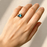 London Blue Topaz & Diamond Leaf Motif Ring in Yellow Gold