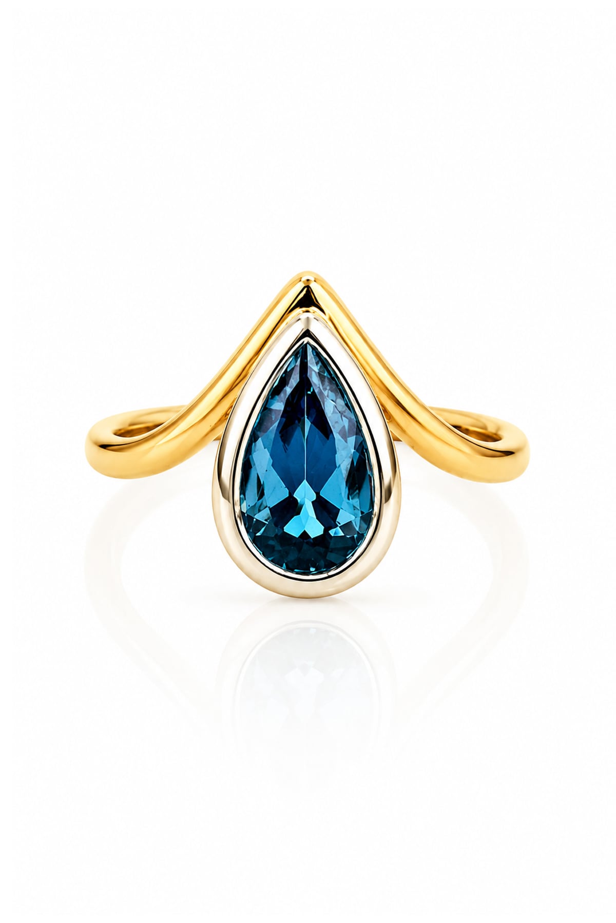London Blue Topaz Ring in Yellow & White Gold on a white background