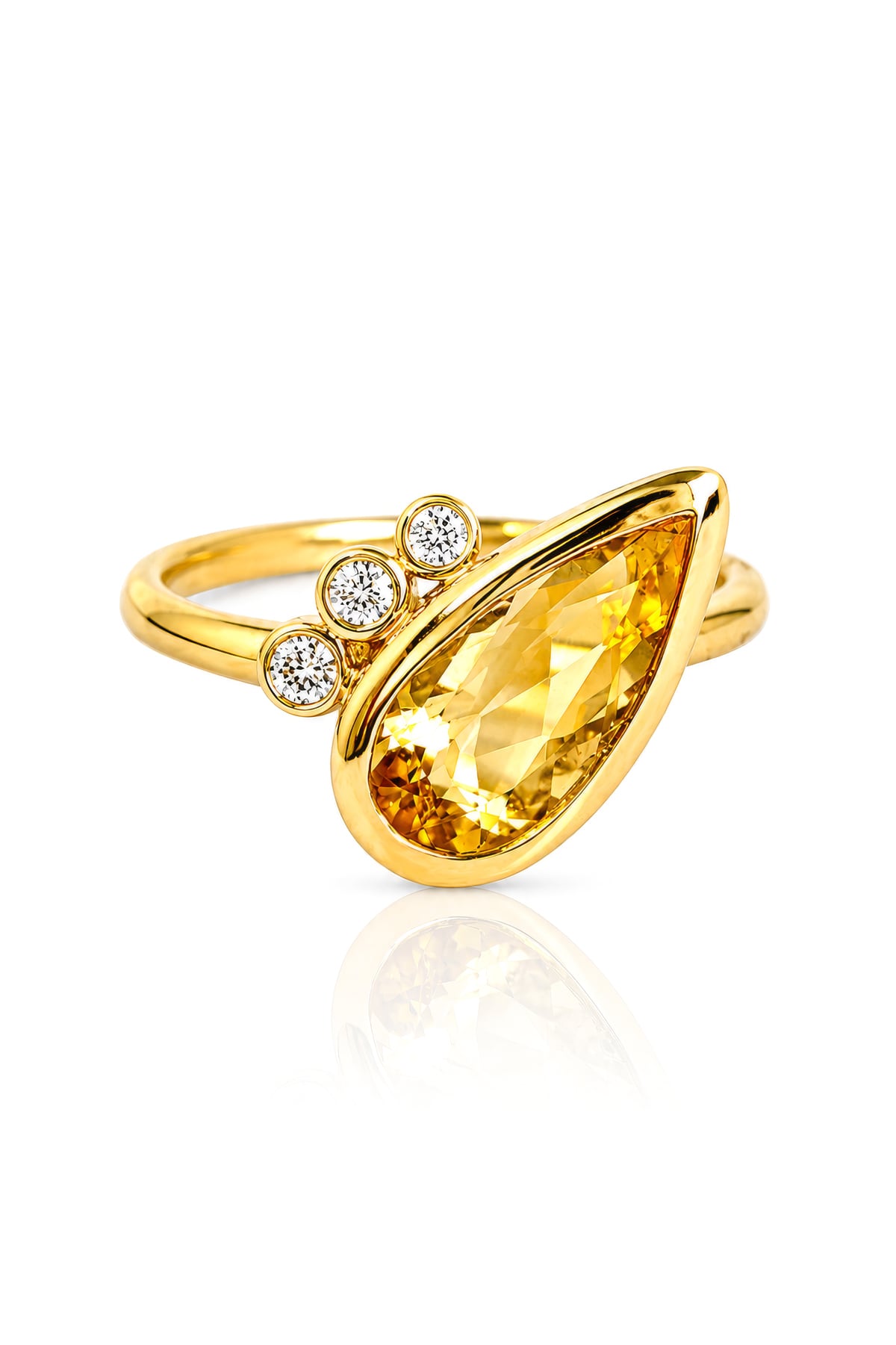 Citrine & Diamond Dress Ring in Yellow Gold on a white background