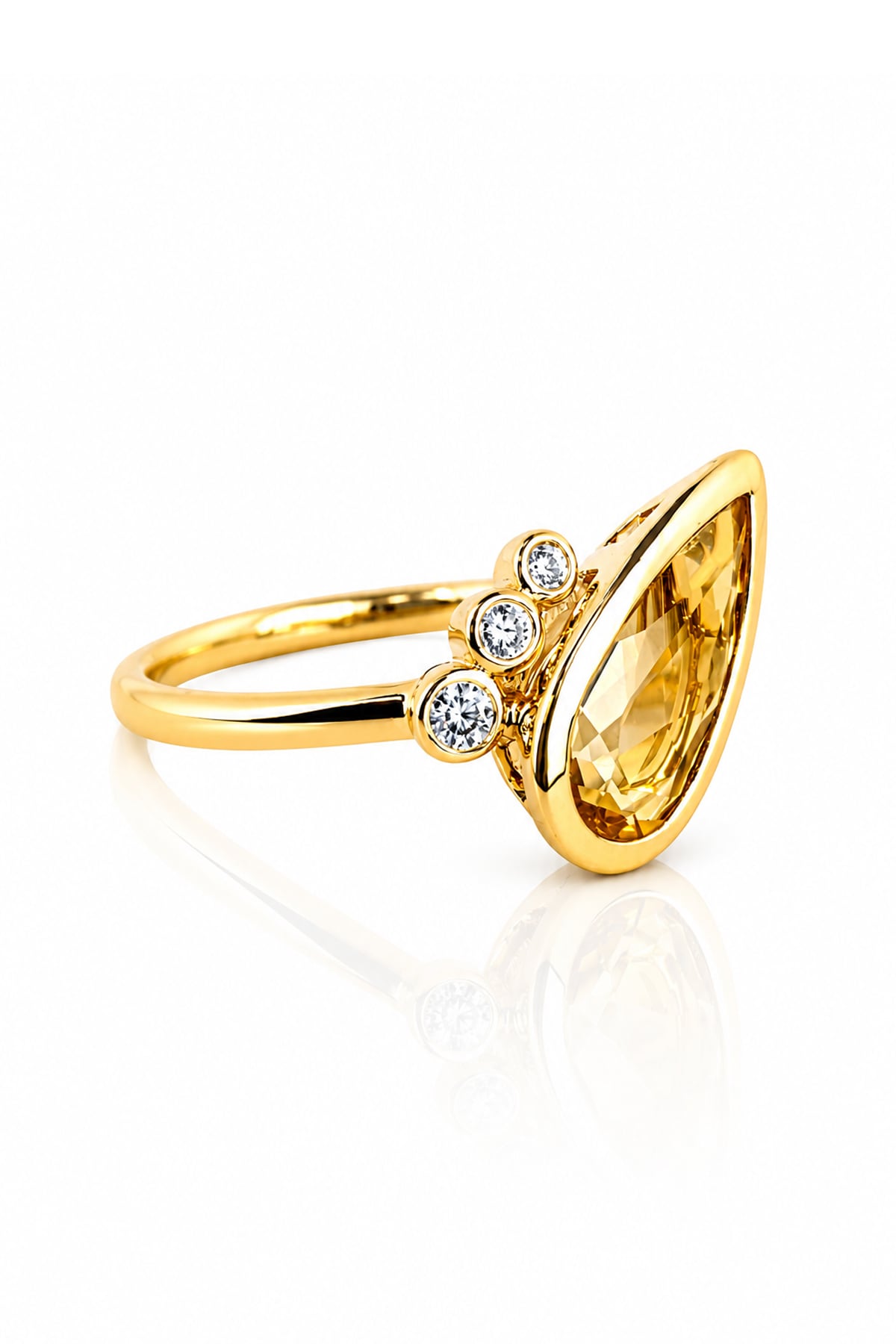 Citrine & Diamond Dress Ring in Yellow Gold on a white background