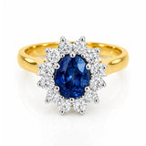 Ceylon Sapphire & Diamond Cluster Ring in 18ct Yellow & White Gold