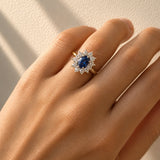 Ceylon Sapphire & Diamond Cluster Ring in 18ct Yellow & White Gold