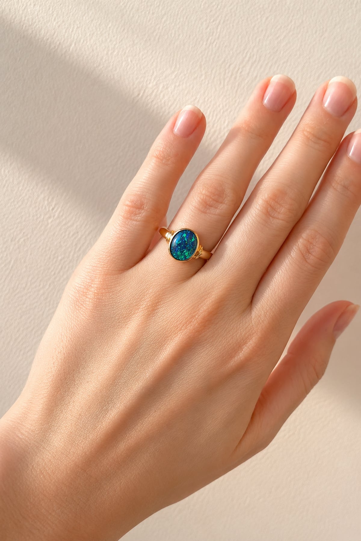 Oval Triplet Opal Dress Ring in Yellow Gold