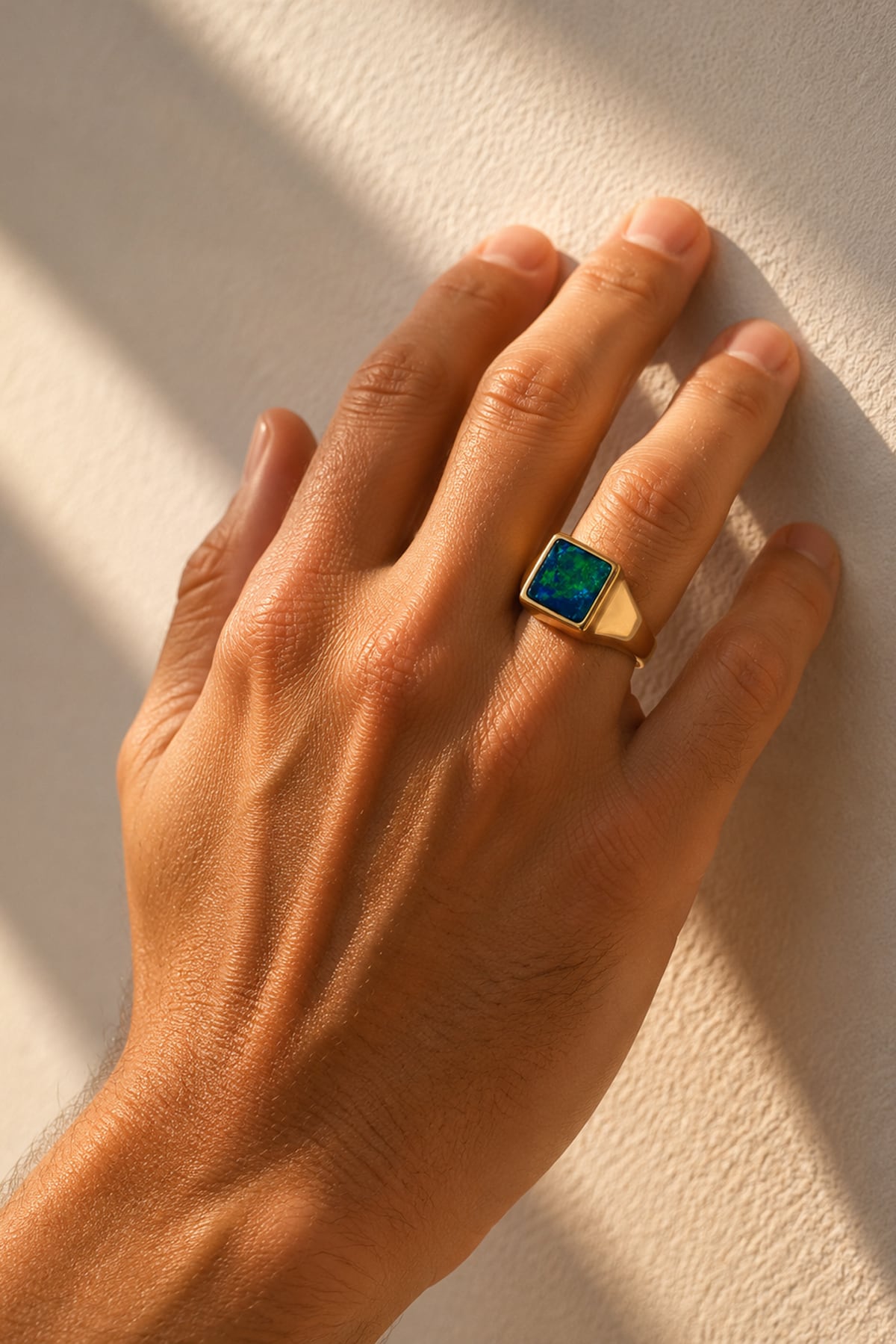 Square Bezel Set Opal Signet Ring in Yellow Gold