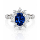 Royal Blue Sri Lankan Sapphire & Diamond Cluster Ring in White Gold