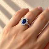 Royal Blue Sri Lankan Sapphire & Diamond Cluster Ring in White Gold