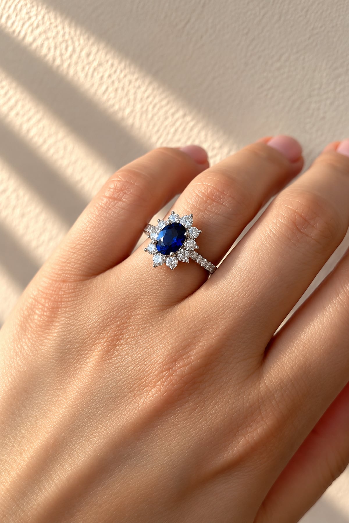 Royal Blue Sri Lankan Sapphire & Diamond Cluster Ring in White Gold