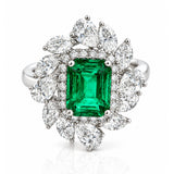 Colombian Emerald & Diamond Cluster Dress Ring in White Gold