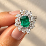 Colombian Emerald & Diamond Cluster Dress Ring in White Gold