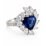 Heart Shaped Sri Lankan Sapphire & Diamond Asymmetric Cluster Ring in White Gold