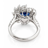 Heart Shaped Sri Lankan Sapphire & Diamond Asymmetric Cluster Ring in White Gold