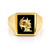 Black Onyx Roman Head Signet Ring inYellow Gold