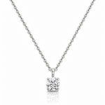 Diamond Solitaire Pendant on a white gold chain on a white background
