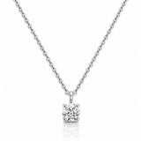 Diamond Solitaire Pendant on a white gold chain on a white background