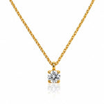 Diamond Solitaire Pendant on a yellow gold chain on a white background