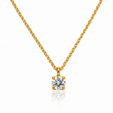 Diamond Solitaire Pendant on a yellow gold chain on a white background