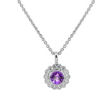 18 Carat Gold Round Amethyst and Diamond Halo Pendant available at LeGassick Diamonds and Jewellery Gold Coast, Australia.