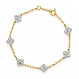 Diamond Flower Station Bracelet in 18ct Yellow & White Gold