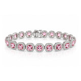 Pink Morganite and Diamond Halo Tennis Bracelet in 18ct White Gold