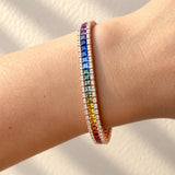 Rainbow Sapphire & Diamond Three Row Bracelet in Rose Gold