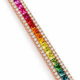 Rainbow Sapphire & Diamond Three Row Bracelet in Rose Gold