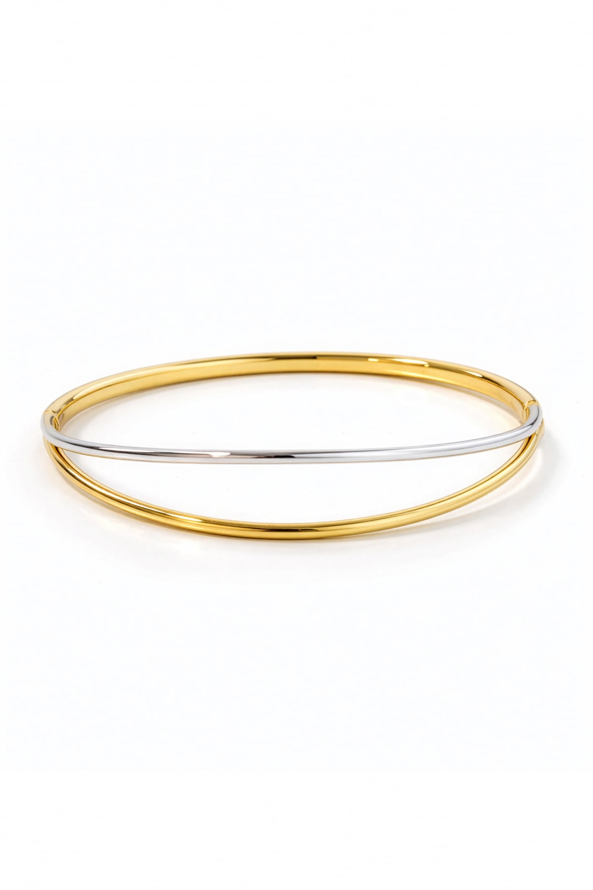 Open Style Hinged Hollow Bangle in 9ct Yellow & White Gold