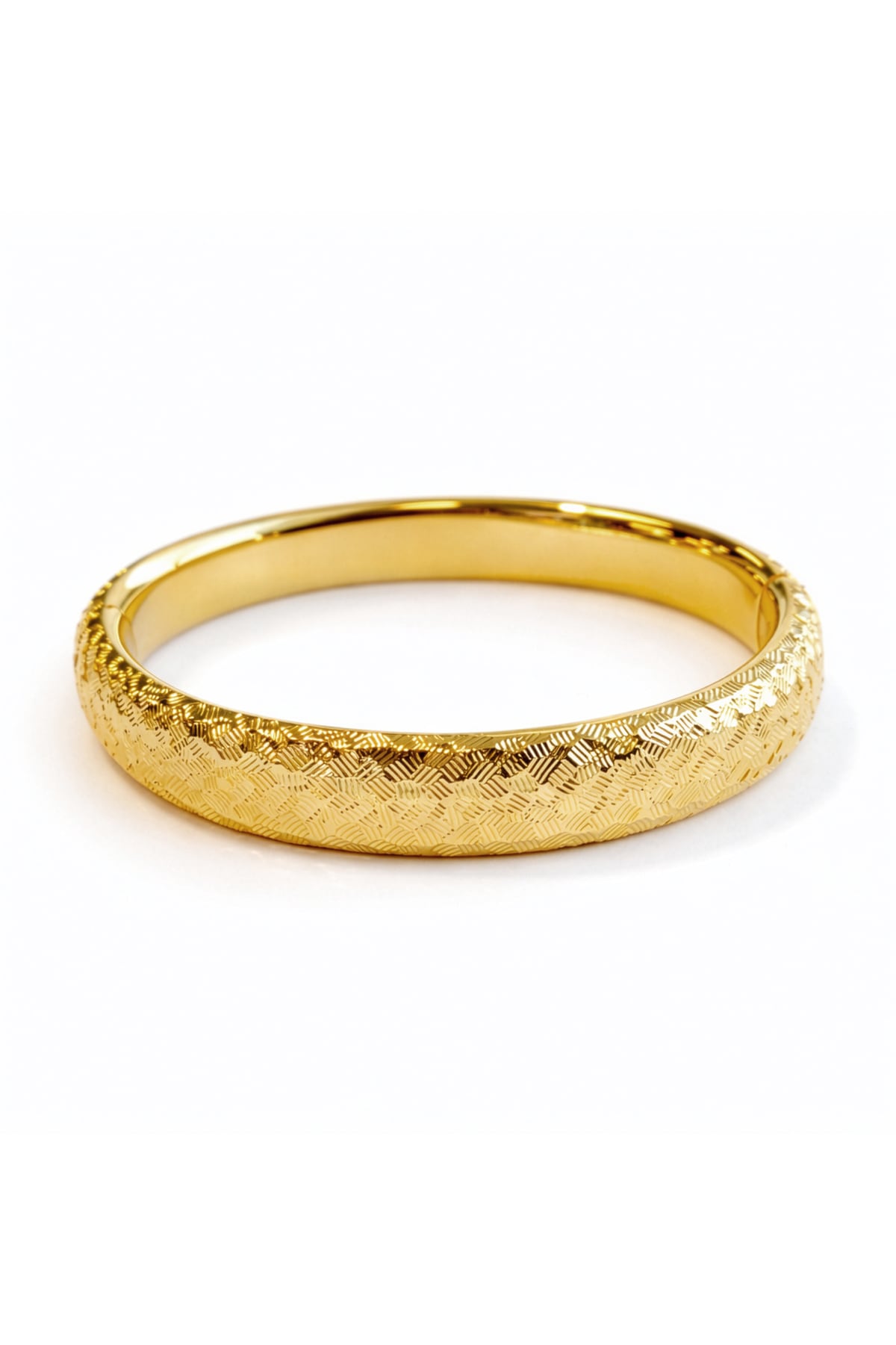 Italian Dome Bangle with Crosshatch Design in 14ct Yellow Gold
