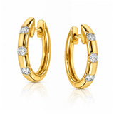 Round Brilliant Cut Diamond Huggie Hoop Earrings in Yellow Gold
