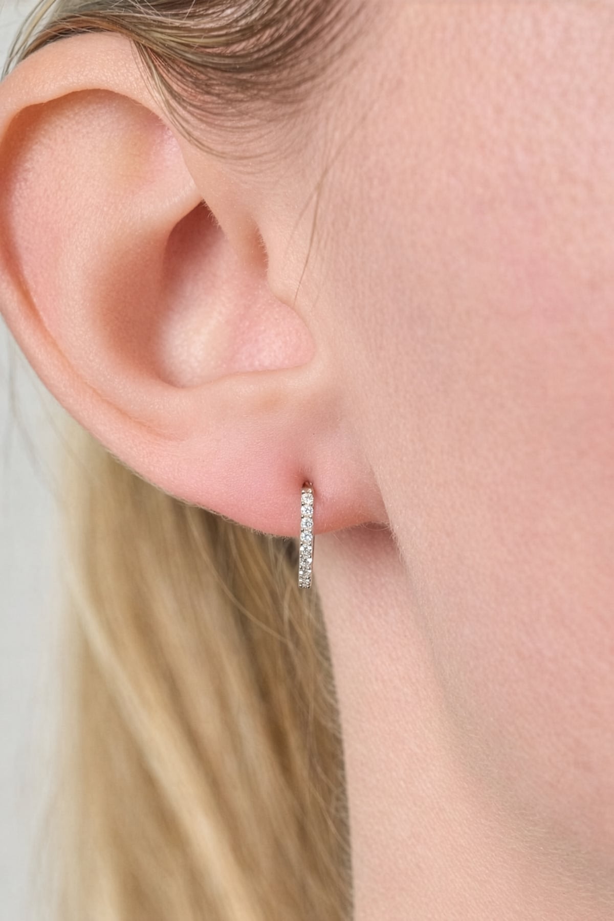 Diamond Set Small Huggie Earrings In White Gold