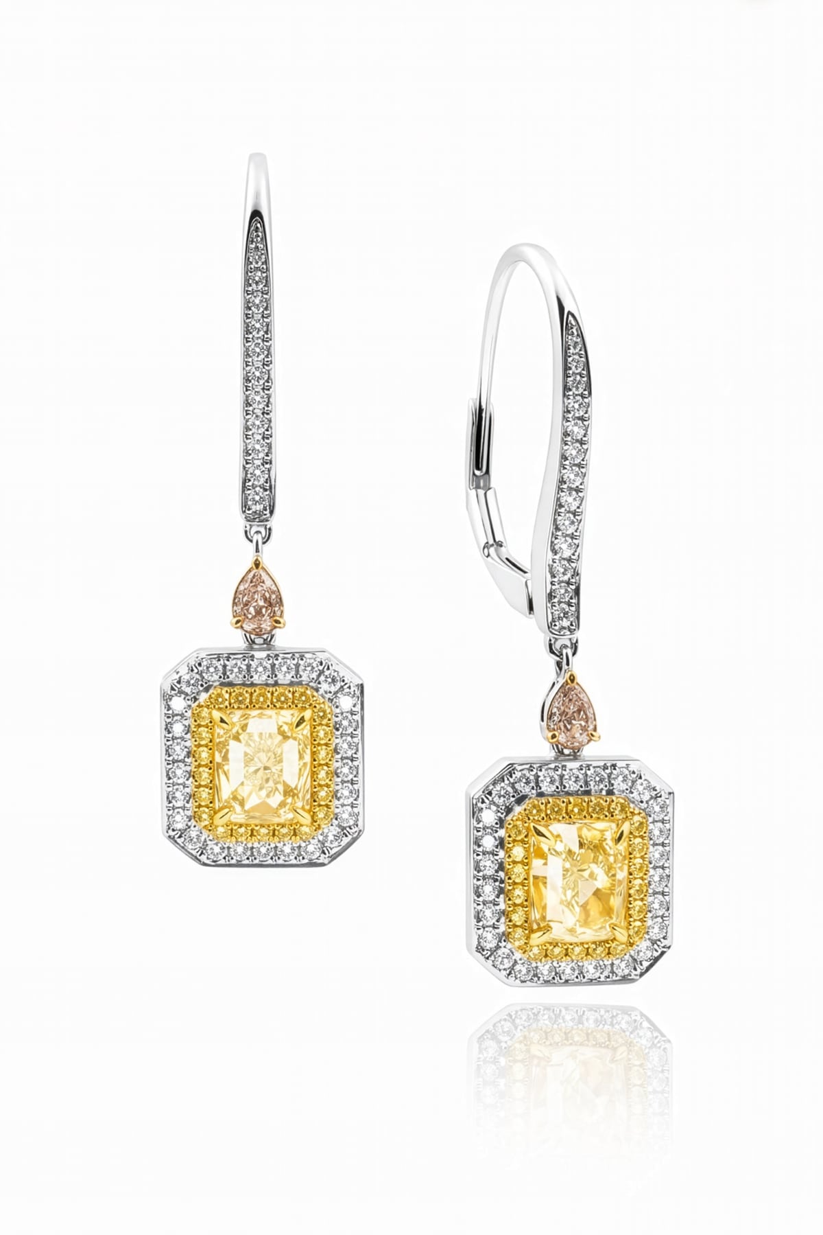 Fancy Diamond Drop Earrings in 18ct Yellow, White & Rose Gold at LeGassick.