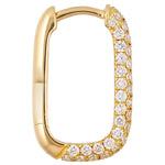 Lady wearing Pave Rectangle Huggie Earrings In 18ct Yellow Gold