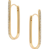 Long Oval Diamond Hoop Earrings in 14ct Yellow Gold