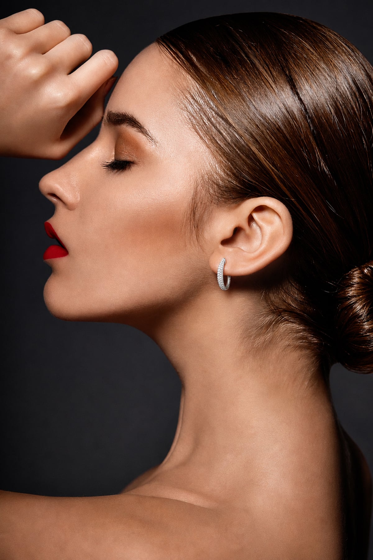 Pavé Diamond Domed Huggie Earrings in 18ct White Gold
