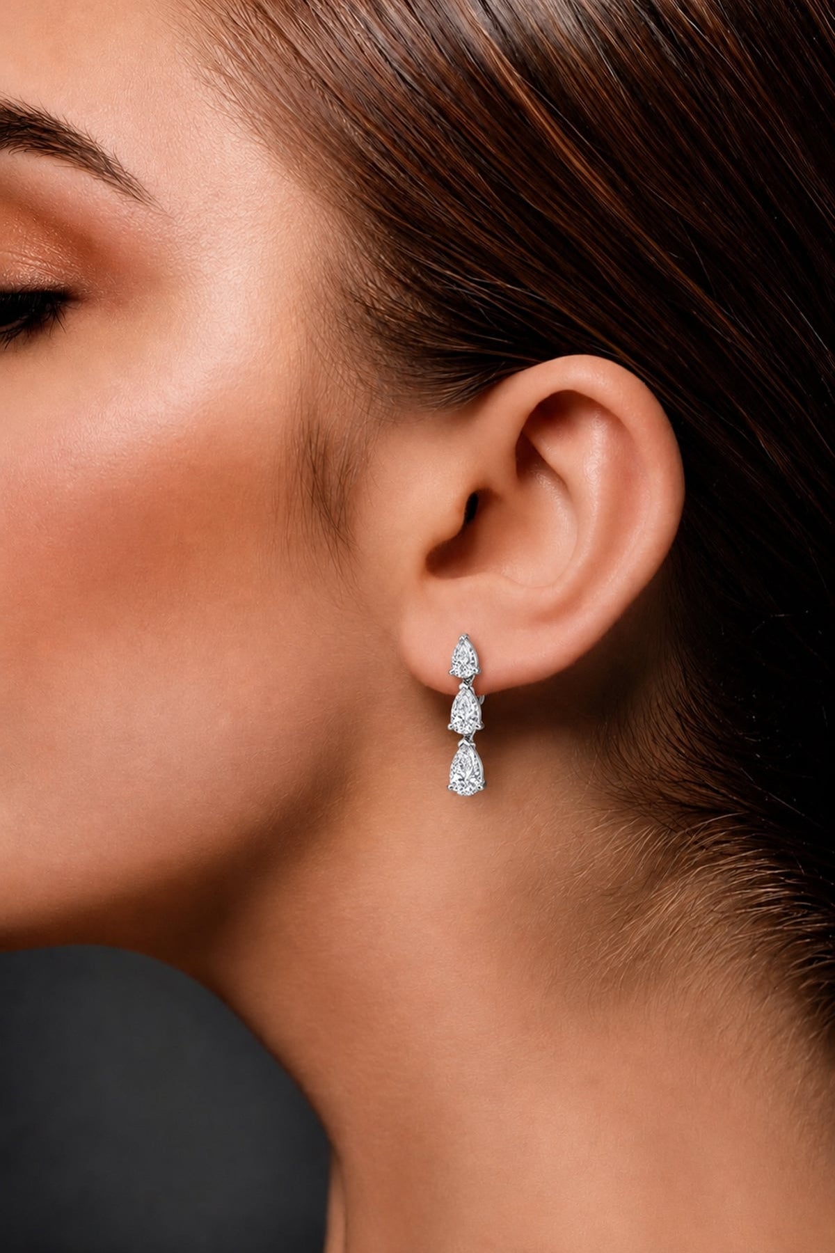 Triple Pear Diamond Drop Earrings in 18ct White Gold