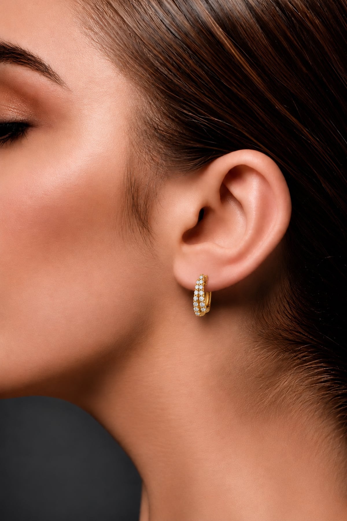 Double Row Diamond Huggie Earrings in 18ct Yellow Gold