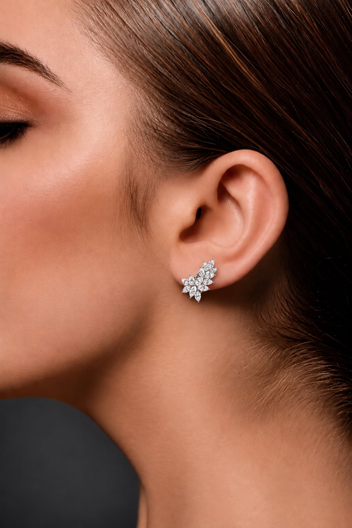 Marquise & Pear Diamond Cluster Climber Earrings in 18ct White Gold