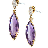 Amethyst & Diamond Marquise Stud Drop Earrings in Yellow Gold